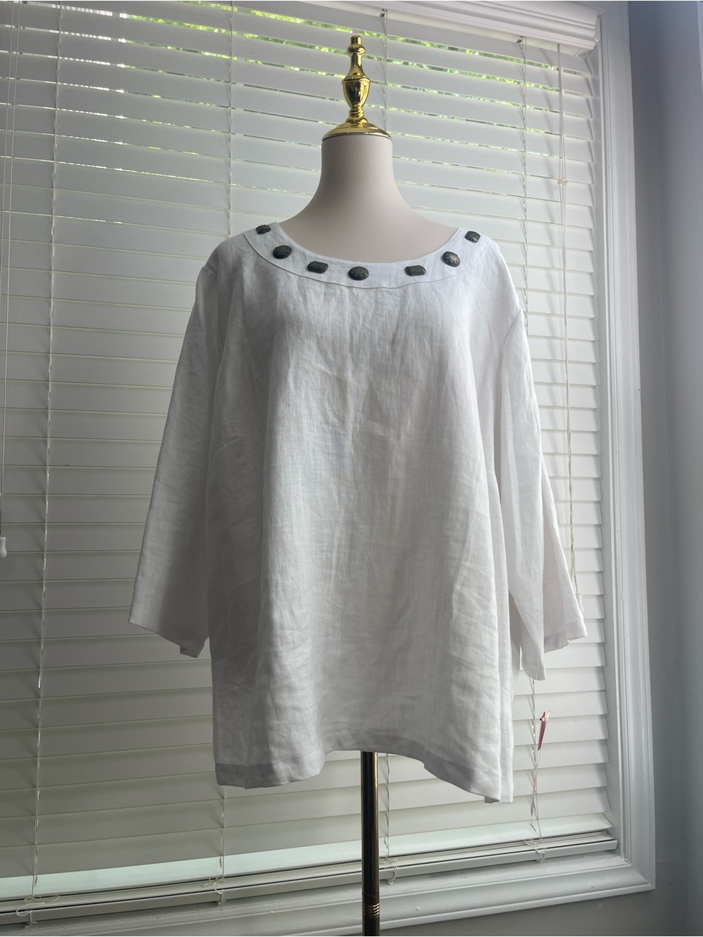Choices White Blouse with Embellished Neckline